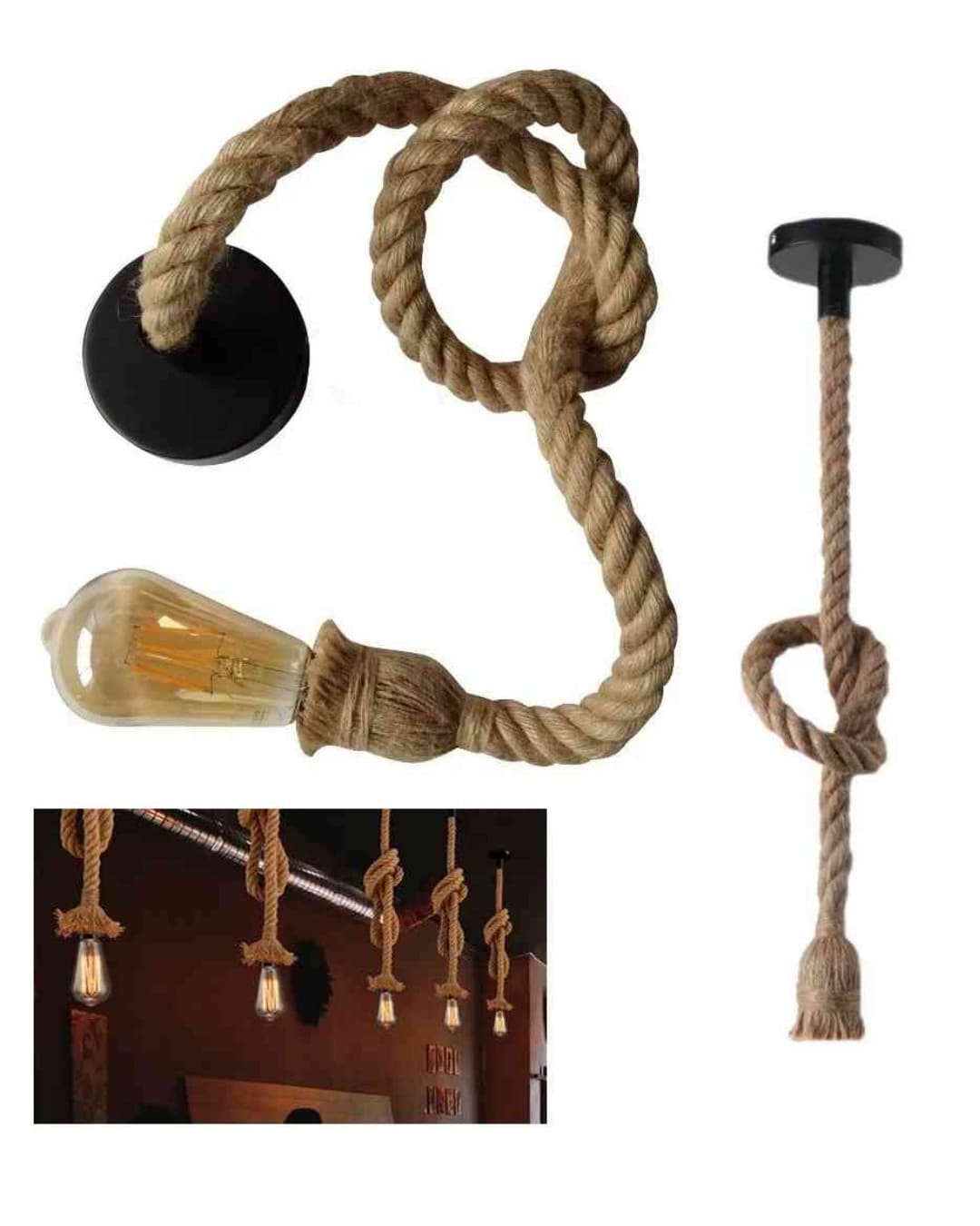 Lámpara colgante de cuerda, incluye ampolleta vintage