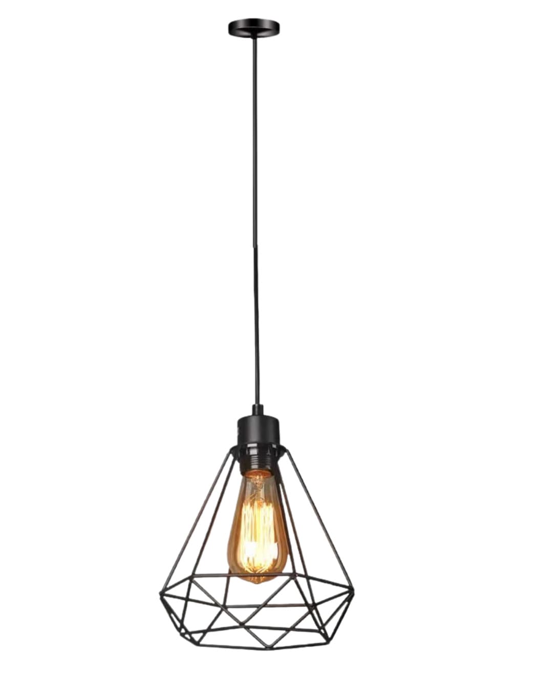 Lámpara colgante tipo diamante, incluye ampolleta vintage